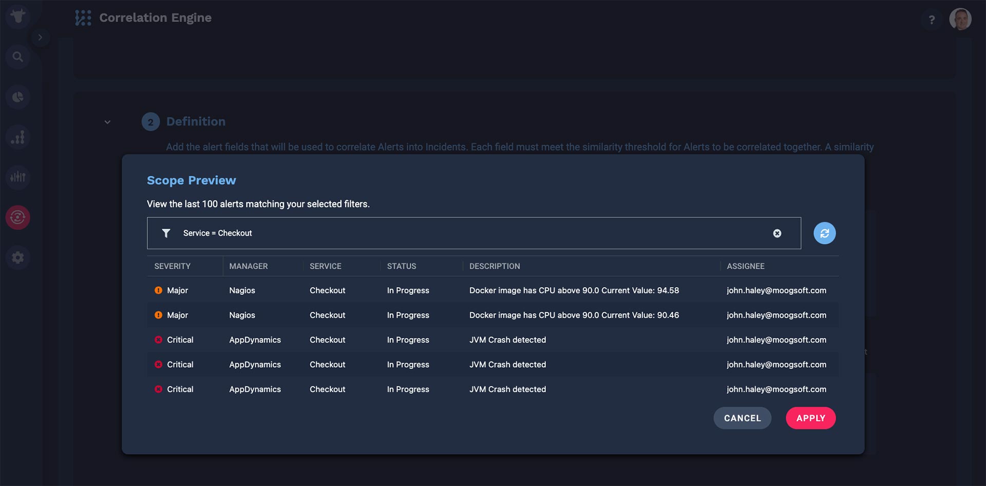 scrope preview in correlation engine